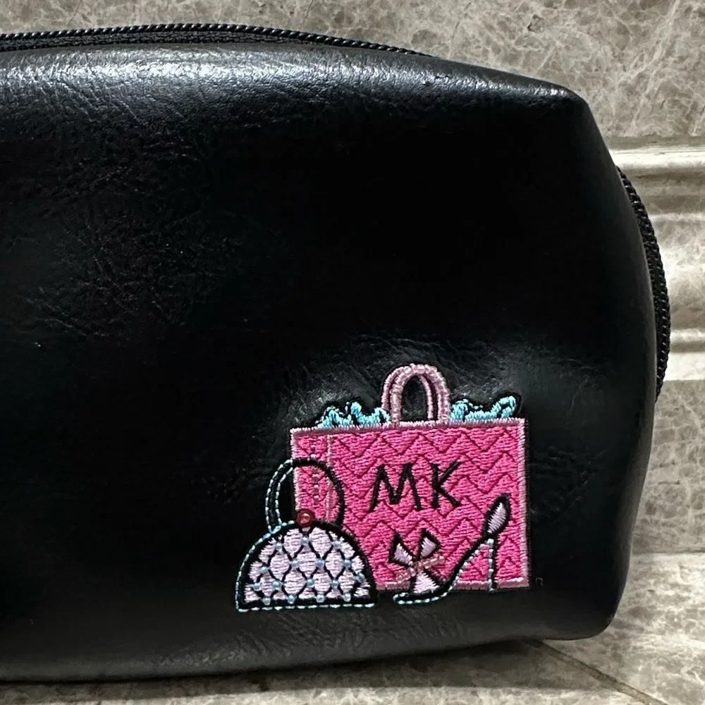 Mary Kay MK Logo Girlfriend Cosmetic Bag Travel Pouch Vintage Black Faux Leather